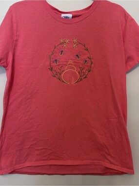 PFI Women’s Large Coral Top Boho Embroidered Bees Flowers Shell Vine Circular